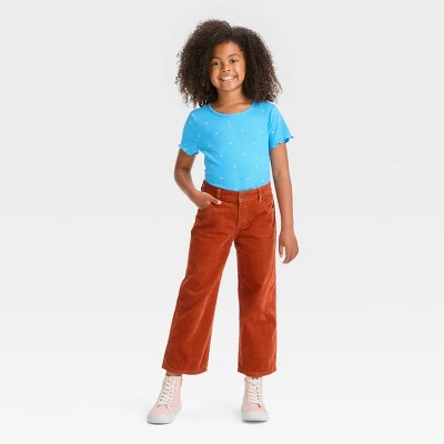 Girls' Wide Leg Corduroy Crop Pants - Cat & Jack™ Orange 4 Girls' Wide Leg Corduroy Crop Pants - Cat & Jack™ Orange - Image 2