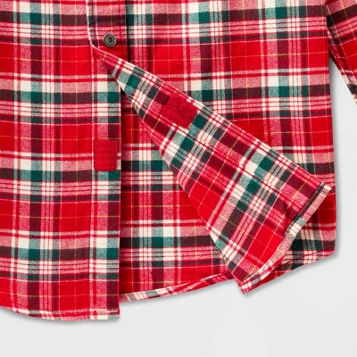 Boys' Adaptive Woven Plaid Button-Down Shirt - Cat & Jack - Red 5 Boys' Adaptive Woven Plaid Button-Down Shirt - Cat & Jack - Red - Image 3