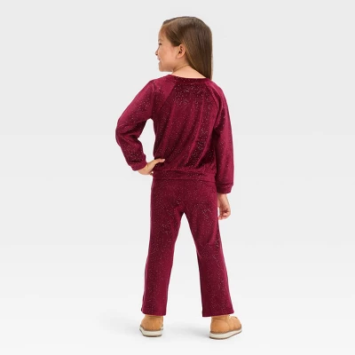 Toddler Girls' Flare Velour Top & Bottom Set - Cat & Jack™ Burgundy 3 Toddler Girls' Flare Velour Top & Bottom Set - Cat & Jack™ Burgundy