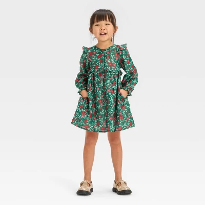 Toddler Girls' Floral Long Sleeve Dress - Cat & Jack™ Green 4 Toddler Girls' Floral Long Sleeve Dress - Cat & Jack™ Green - Image 2