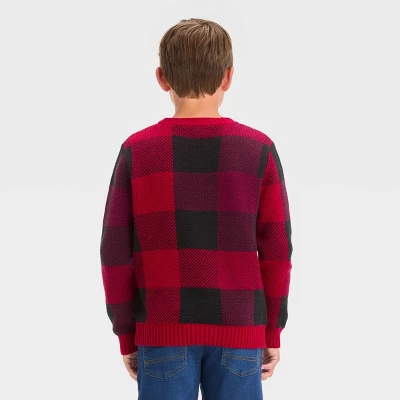 Boys' Buffalo Checkered Pullover Sweater - Cat & Jack™ Red 3 Boys' Buffalo Checkered Pullover Sweater - Cat & Jack™ Red
