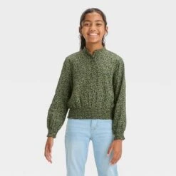 Girls' Long Sleeve Woven Shirt - Cat & Jack™ -Kid Clothing GUEST 04730e6a 3e6a 402f bc44 c099adb369ad