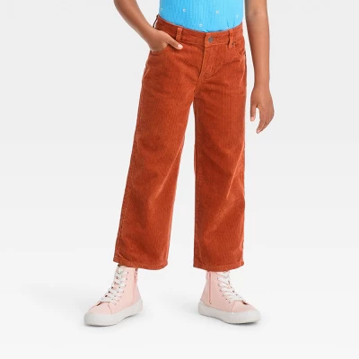 Girls' Wide Leg Corduroy Crop Pants - Cat & Jack™ Orange 5 Girls' Wide Leg Corduroy Crop Pants - Cat & Jack™ Orange - Image 3