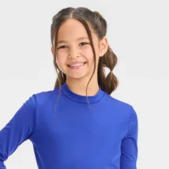 Girls' Solid Long Sleeve Rash Guard Top - Cat & Jack™ Blue