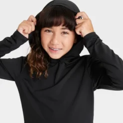 Girls' Hooded Long Sleeve Rash Guard Swim Top - Cat & Jack™ Black