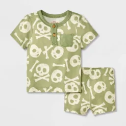 Baby 2pc Halloween Skull & Bones T-Shirt & Bloomer Set - Cat & Jack™ Green -Kid Clothing GUEST 09bbb474 cdd1 41ce 96ac 44d74dcd8d11