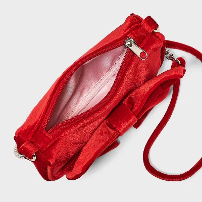 Girls' Velvet Bow Crossbody Bag - Cat & Jack™ Red 4 Girls' Velvet Bow Crossbody Bag - Cat & Jack™ Red - Image 2