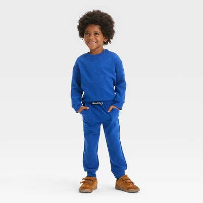 Toddler Boys' Embossed Knit Sweatshirt And Jogger Pants Set - Cat & Jack™ Blue 4 Toddler Boys' Embossed Knit Sweatshirt And Jogger Pants Set - Cat & Jack™ Blue - Image 2