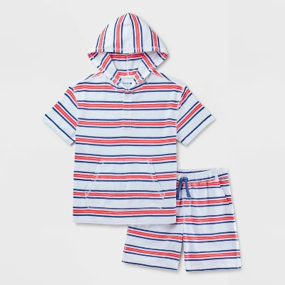Boys' Adaptive 4th Of July Short Sleeve Stripe Short Set - Cat & Jack™ White 6 Boys' Adaptive 4th Of July Short Sleeve Stripe Short Set - Cat & Jack™ White - Image 4