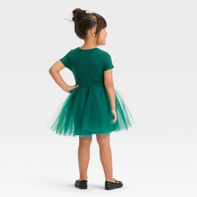 Toddler Girls' Dot Short Sleeve Knit Tulle Dress - Cat & Jack™ Green 3 Toddler Girls' Dot Short Sleeve Knit Tulle Dress - Cat & Jack™ Green