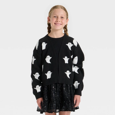 Girls' Long Sleeve Halloween Cardigan Sweater - Cat & Jack™ Black 5 Girls' Long Sleeve Halloween Cardigan Sweater - Cat & Jack™ Black - Image 3