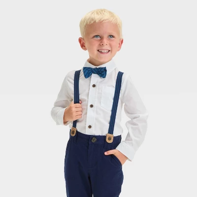 Toddler Boys' Long Sleeve Button-Down Shirt And Suspender Pants Set - Cat & Jack™ White 4 Toddler Boys' Long Sleeve Button-Down Shirt And Suspender Pants Set - Cat & Jack™ White - Image 2