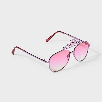Girls' Crown Aviator Sunglasses - Cat & Jack™ Metallic Pink: UV Protection, Adjustable Nose Pads 3 Girls' Crown Aviator Sunglasses - Cat & Jack™ Metallic Pink: UV Protection, Adjustable Nose Pads