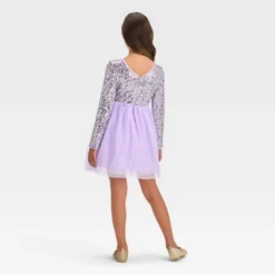 Girls' Long Sleeve Sequin Tulle Dress - Cat & Jack™ Lavender