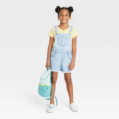 Girls' Jean Shortalls - Cat & Jack™ Light Wash 4 Girls' Jean Shortalls - Cat & Jack™ Light Wash - Image 2