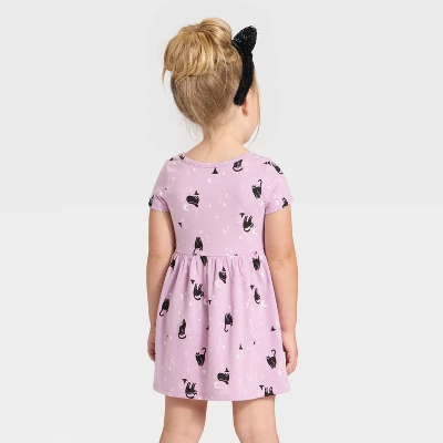 Toddler Girls' Short Sleeve Halloween Cats Dress - Cat & Jack™ Lavender 3 Toddler Girls' Short Sleeve Halloween Cats Dress - Cat & Jack™ Lavender