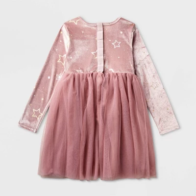 Girls' Adaptive Long Sleeve Star Velour To Tulle Dress - Cat & Jack™ Dusty Pink 3 Girls' Adaptive Long Sleeve Star Velour To Tulle Dress - Cat & Jack™ Dusty Pink