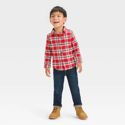 Toddler Boys' Plaid Woven Shirt - Cat & Jack™ Red 4 Toddler Boys' Plaid Woven Shirt - Cat & Jack™ Red - Image 2