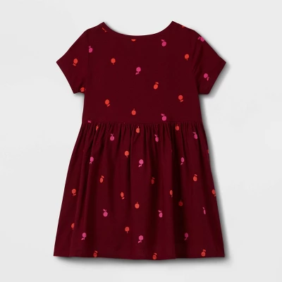 Toddler Girls' Apple Button-Front Short Sleeve Dress - Cat & Jack™ Burgundy 12M 3 Toddler Girls' Apple Button-Front Short Sleeve Dress - Cat & Jack™ Burgundy 12M