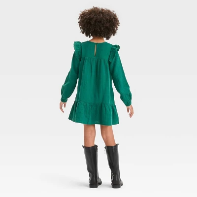 Girls' Long Sleeve Woven Floral Dress - Cat & Jack™ Forest Green 3 Girls' Long Sleeve Woven Floral Dress - Cat & Jack™ Forest Green