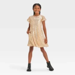 Girls' Short Sleeve Sequin A-Line Dress - Cat & Jack™ Gold 7 Girls' Short Sleeve Sequin A-Line Dress - Cat & Jack™ Gold -Kid Clothing GUEST 16451fa1 5002 4e72 b607 465a41ab9ade