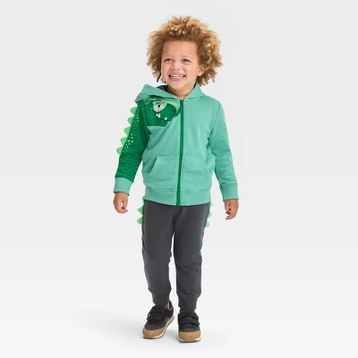 Toddler Boys' Dinosaur Printed French Terry Zip-Up Hoodie Sweatshirt - Cat & Jack™ Aqua Green 4 Toddler Boys' Dinosaur Printed French Terry Zip-Up Hoodie Sweatshirt - Cat & Jack™ Aqua Green - Image 2