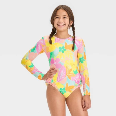 Girls' 'Tropic Darling' Floral Printed One Piece Rash Guard - Cat & Jack™ 5 Girls' 'Tropic Darling' Floral Printed One Piece Rash Guard - Cat & Jack™ - Image 3