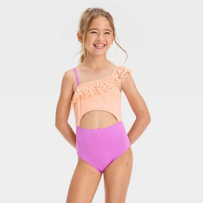 Girls' 'Beach Dreams' Solid One Piece Swimsuit - Cat & Jack™ Pink 5 Girls' 'Beach Dreams' Solid One Piece Swimsuit - Cat & Jack™ Pink - Image 3
