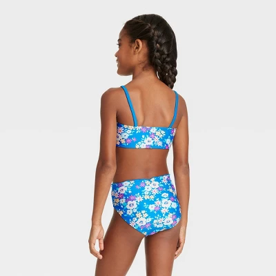 Girls' Floral Ruffle Edge Bandeau Bikini Set - Cat & Jack™ Blue 4 Girls' Floral Ruffle Edge Bandeau Bikini Set - Cat & Jack™ Blue - Image 2