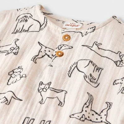 Baby Boys' Dog Printed Henley Gauze Shorts Set - Cat & Jack™ Black 4 Baby Boys' Dog Printed Henley Gauze Shorts Set - Cat & Jack™ Black - Image 2