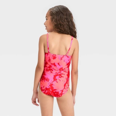 Girls' Summer Spiral One Piece Swimsuit - Cat & Jack™ Pink 4 Girls' Summer Spiral One Piece Swimsuit - Cat & Jack™ Pink - Image 2
