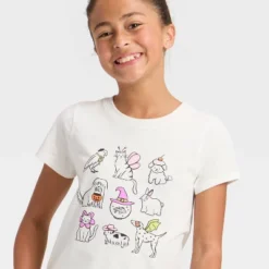 Girls' Short Sleeve Halloween Graphic T-Shirt - Cat & Jack™ - Cream