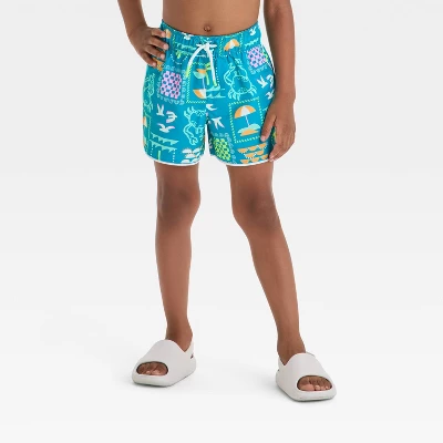 Toddler Boys' Postcard Print Dolphin Hem Swim Shorts - Cat & Jack™ Green 5 Toddler Boys' Postcard Print Dolphin Hem Swim Shorts - Cat & Jack™ Green - Image 3