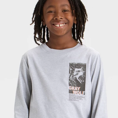 Boys' Long Sleeve 'Gray Wolf' Graphic T-Shirt - Cat & Jack™ Light Gray 3 Boys' Long Sleeve 'Gray Wolf' Graphic T-Shirt - Cat & Jack™ Light Gray