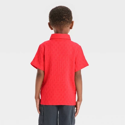 Toddler Boys' Checkered Jacquard Shirt - Cat & Jack™ Red/Orange 3 Toddler Boys' Checkered Jacquard Shirt - Cat & Jack™ Red/Orange