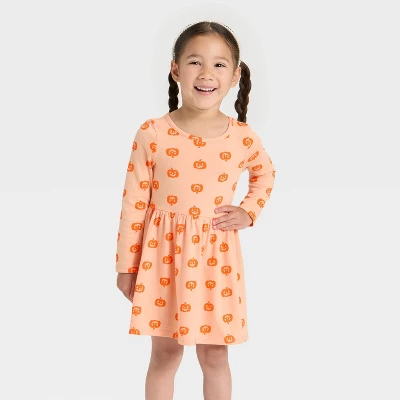 Toddler Girls' Long Sleeve Halloween Pumpkin Dress - Cat & Jack™ Orange 5 Toddler Girls' Long Sleeve Halloween Pumpkin Dress - Cat & Jack™ Orange - Image 3