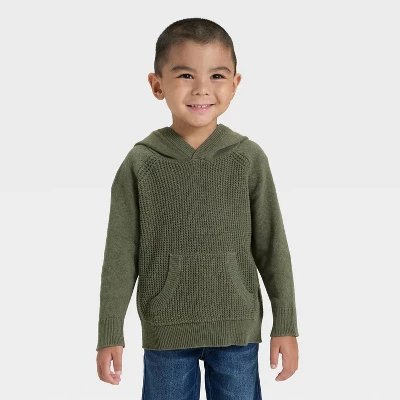 Toddler Boys' Waffle Hooded Sweater - Cat & Jack™ Olive Green 5 Toddler Boys' Waffle Hooded Sweater - Cat & Jack™ Olive Green - Image 3
