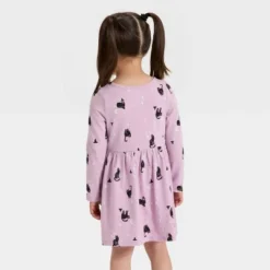 Toddler Girls' Long Sleeve Halloween Cats Dress - Cat & Jack™ Lavender