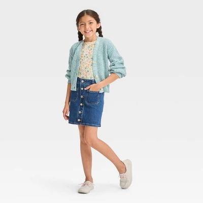 Girls' Button-Front Jean Skirt - Cat & Jack™ Dark Wash 4 Girls' Button-Front Jean Skirt - Cat & Jack™ Dark Wash - Image 2