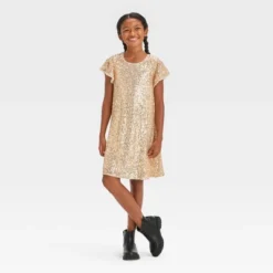 Girls' Short Sleeve Sequin A-Line Dress - Cat & Jack™ Gold 6 Girls' Short Sleeve Sequin A-Line Dress - Cat & Jack™ Gold -Kid Clothing GUEST 1fbb675e 4171 4e4b ad6b 002d83d75e7e