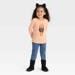 Toddler Girls' Long Sleeve Halloween Graphic T-Shirt - Cat & Jack™ Apricot Orange -Kid Clothing GUEST 226b8516 70c3 4059 9247 7c486958dcb4