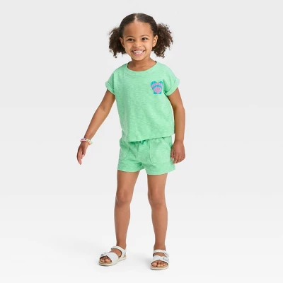Toddler Girls' Seashell Washed Top & Bottom Set - Cat & Jack™ Green 4 Toddler Girls' Seashell Washed Top & Bottom Set - Cat & Jack™ Green - Image 2