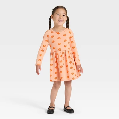 Toddler Girls' Long Sleeve Halloween Pumpkin Dress - Cat & Jack™ Orange 4 Toddler Girls' Long Sleeve Halloween Pumpkin Dress - Cat & Jack™ Orange - Image 2