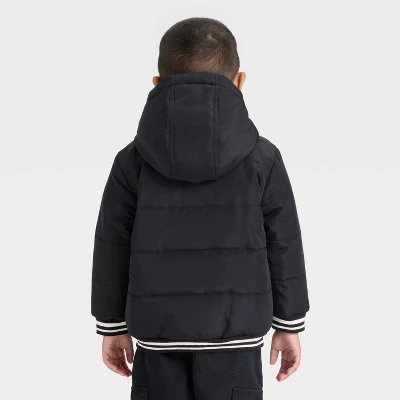 Toddler Boys' Varsity Striped Heavyweight Puffer Jacket - Cat & Jack™ Black 3 Toddler Boys' Varsity Striped Heavyweight Puffer Jacket - Cat & Jack™ Black