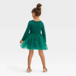Toddler Girls' Dot Long Sleeve Knit Tulle Dress - Cat & Jack™ Green