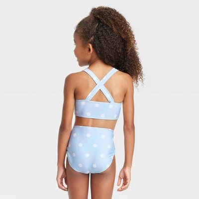 Girls' Polka Dots One Piece Swimwear Set - Cat & Jack™ Light Blue 4 Girls' Polka Dots One Piece Swimwear Set - Cat & Jack™ Light Blue - Image 2