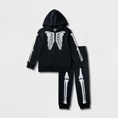 Kids' Adaptive Halloween Skeleton Fleece Hoodie And Jogger Pants Set - Cat & Jack™ Black 6 Kids' Adaptive Halloween Skeleton Fleece Hoodie And Jogger Pants Set - Cat & Jack™ Black - Image 4