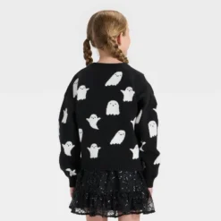 Girls' Long Sleeve Halloween Cardigan Sweater - Cat & Jack™ Black