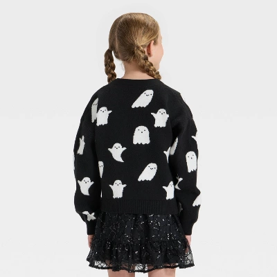 Girls' Long Sleeve Halloween Cardigan Sweater - Cat & Jack™ Black 3 Girls' Long Sleeve Halloween Cardigan Sweater - Cat & Jack™ Black