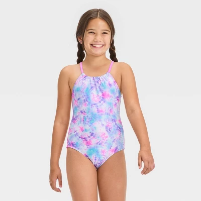Girls' Tie-Dye One Piece Swimsuit Set - Cat & Jack™ Violet 3 Girls' Tie-Dye One Piece Swimsuit Set - Cat & Jack™ Violet